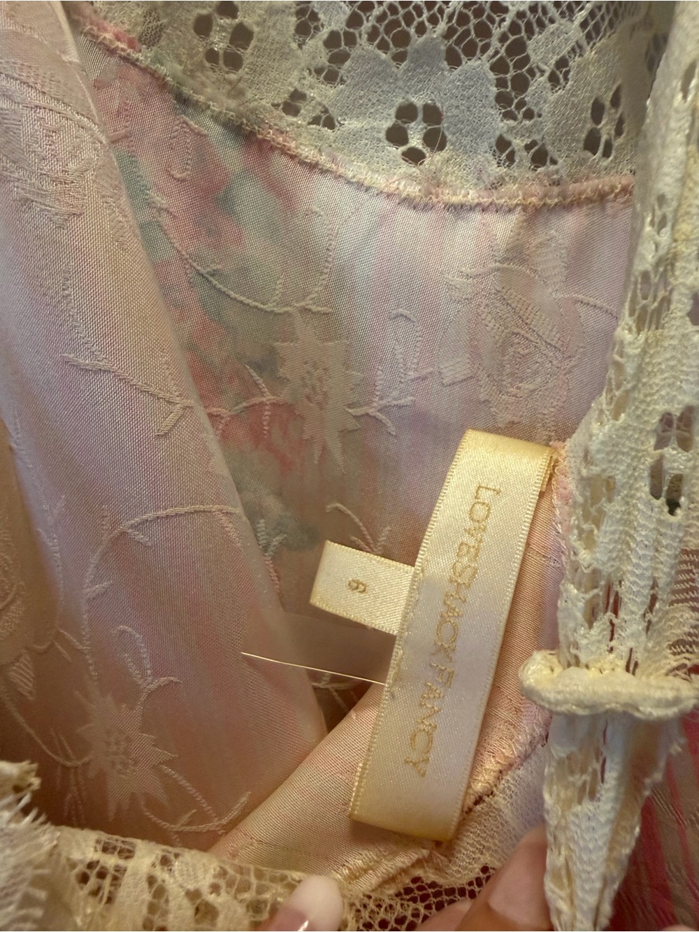 Loveshackfancy Etrune Floral Pink Lace Trim Mini Dress 6 - Picture 7 of 7